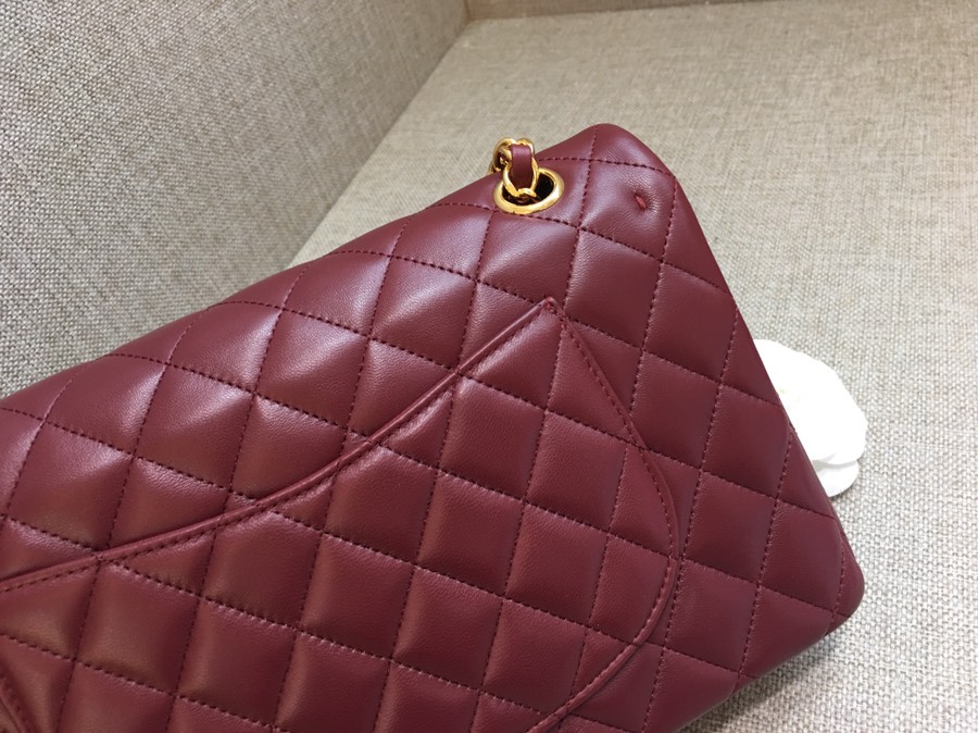 Medium Classic Flap Lambskin Bag AO1112 Dark Red/Gold